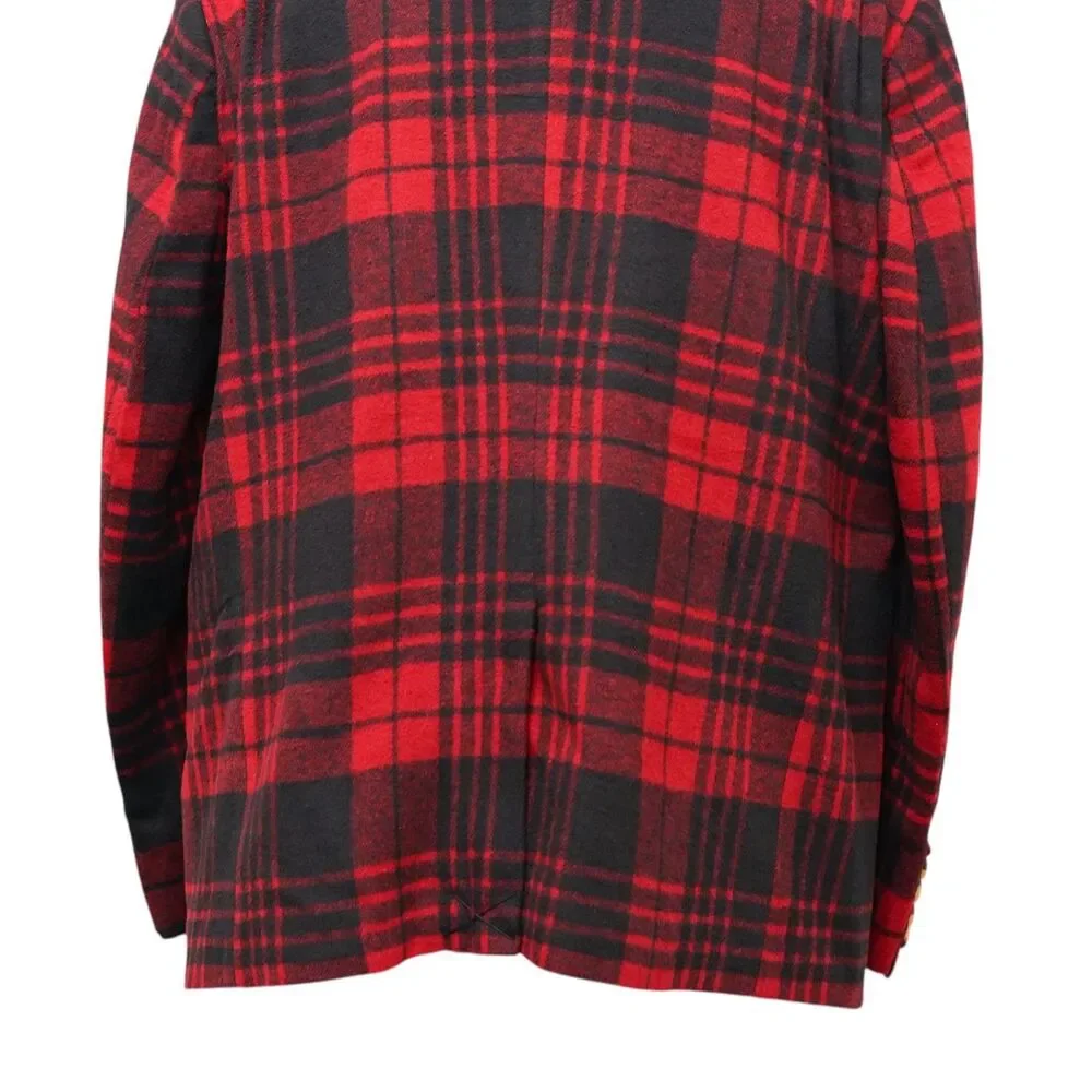 Mens 48R Red Black Plaid Check Wool Blazer Sport Coat Wedding Formal Party